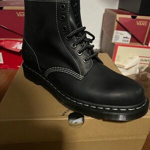 Dr. marten boots men black with white stitching